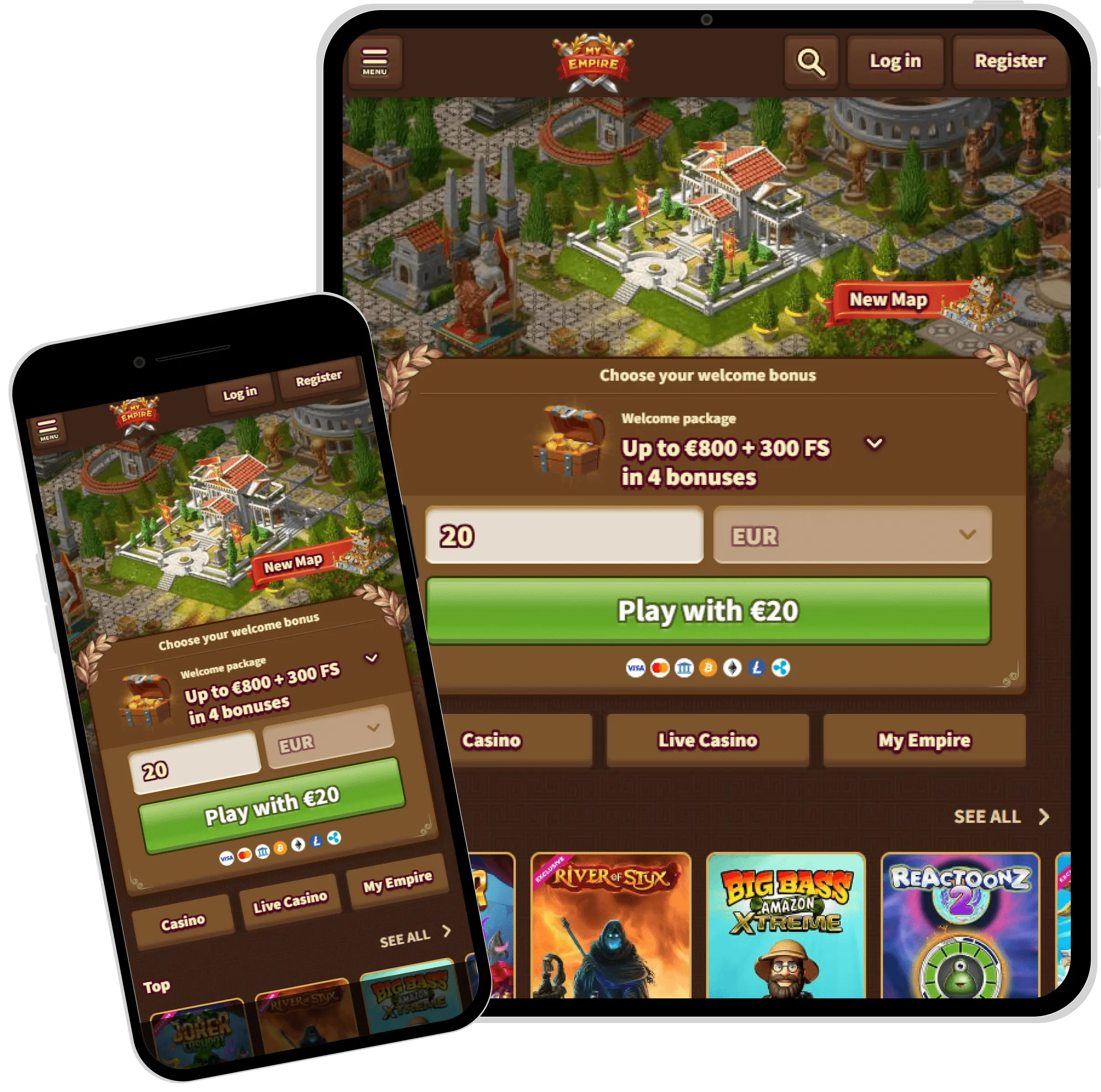 Aunque My Empire no tiene una aplicación, nuestro sitio está optimizado para dispositivos móviles y todos tus juegos favoritos estarán al alcance de tu mano.