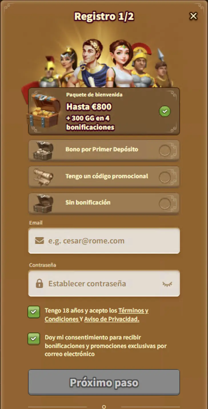 Haga clic en el botón Registrarse para crear una cuenta myempires.
