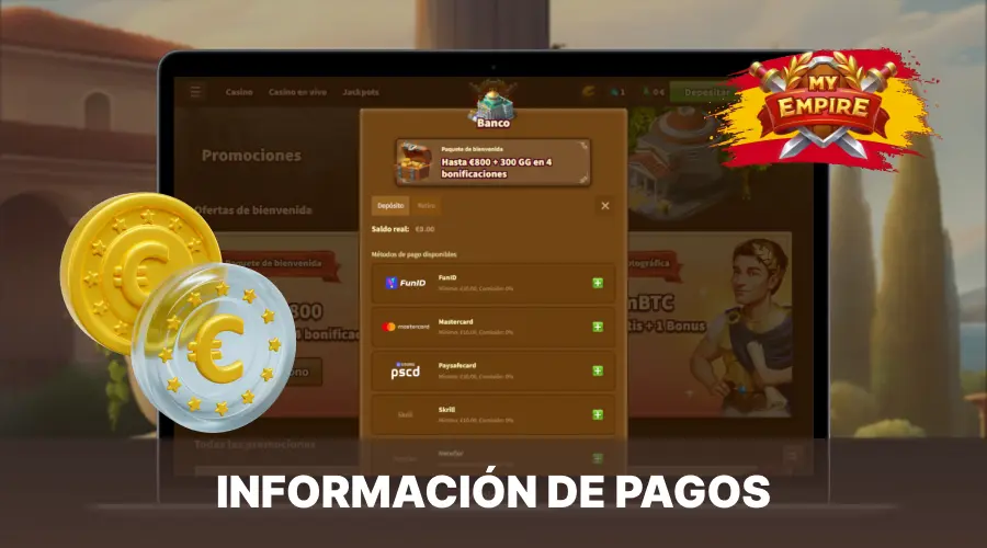 Deposita dinero de forma rápida y segura en la página web oficial de My Empire Casino.